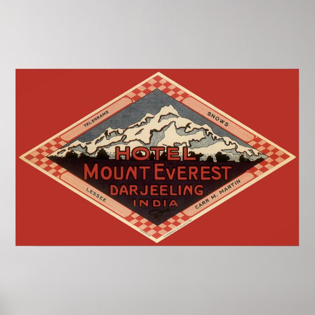 Vintage Travel, Mount Everest, Darjeeling India Poster (Front)