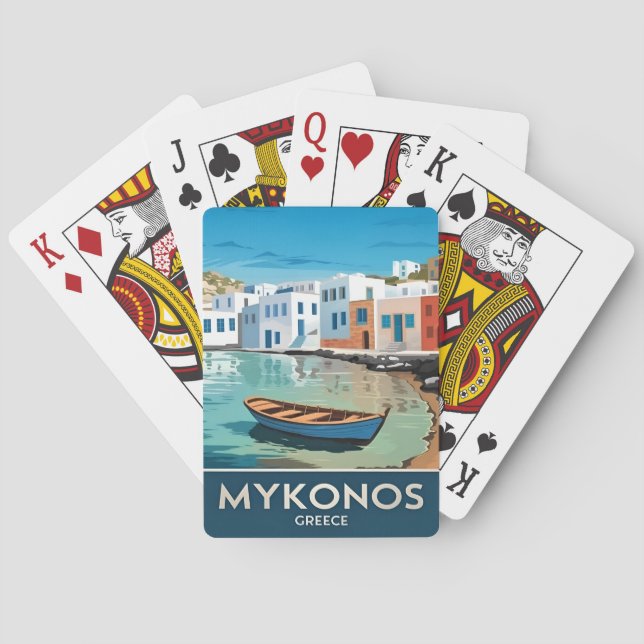 Vintage Travel Mykonos Greece Seaside Landscape Poker Cards (Back)