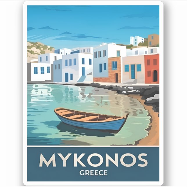 Vintage Travel Mykonos Greece Seaside Landscape Sticker (Front)