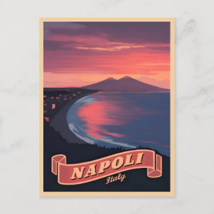 Vintage Travel Naples Italy Sunset Retro Scenic Postcard