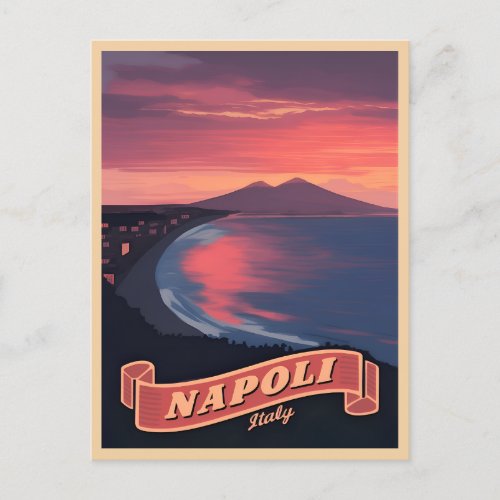 Vintage Travel Naples Italy Sunset Retro Scenic Postcard