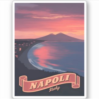 Vintage Travel Naples Italy Sunset Retro Scenic