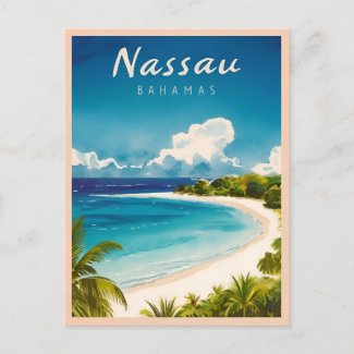 Vintage Travel Nassau Bahamas Beach Retro Scenic