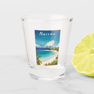 Vintage Travel Nassau Bahamas Beach Retro Scenic Shot Glass