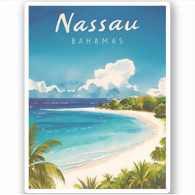 Vintage Travel Nassau Bahamas Beach Retro Scenic Sticker (Front)