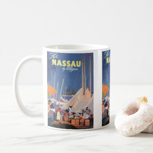 Vintage Travel Nassau Harbor Florida Sailboats Coffee Mug