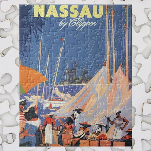 Vintage Travel Nassau Harbor Florida Sailboats Jigsaw Puzzle