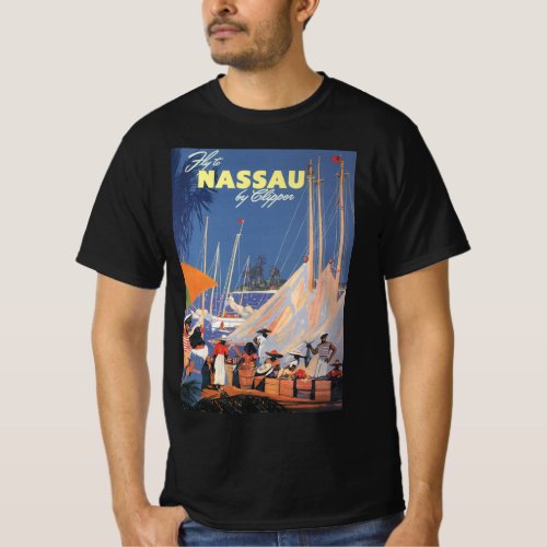 Vintage Travel Nassau Harbor Florida Sailboats T_Shirt
