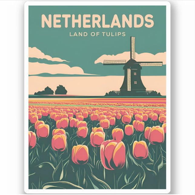 Vintage Travel Netherlands Tulips Retro Graphic Sticker (Front)
