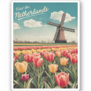 Vintage Travel Netherlands Tulips Retro Scenic Sticker