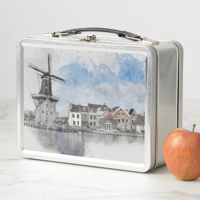 Vintage Travel Netherlands & Windmill Retro Metal Lunch Box (In Situ)