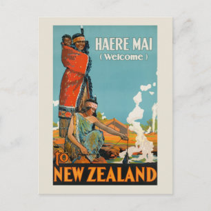 Vintage Travel New Zealand Haere Mai Welcome Maori Postcard