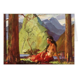Vintage Travel, New Zealand Landscape Native Woman