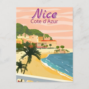 Vintage Travel Nice France cote d'azur retro Postcard