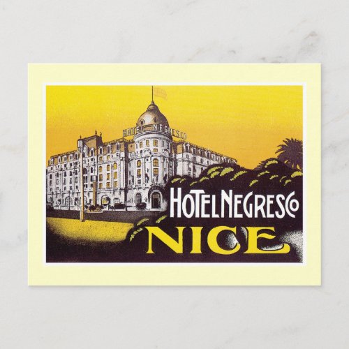 Vintage Travel Nice France Hotel Label Art Postcard