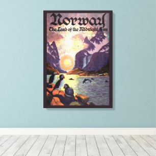 Vintage Travel, Norway Fjord Land of Midnight Sun Canvas Print