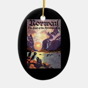 Vintage Travel, Norway Fjord Land of Midnight Sun Ceramic Ornament