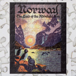 Vintage Travel, Norway Fjord Land of Midnight Sun Jigsaw Puzzle