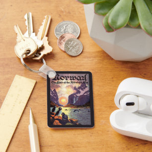 Vintage Travel, Norway Fjord Land of Midnight Sun Keychain