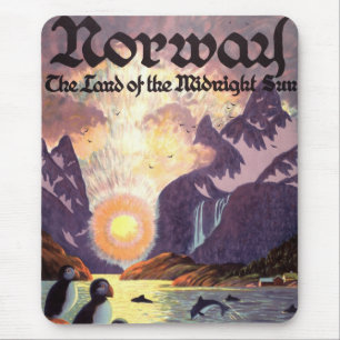 Vintage Travel, Norway Fjord Land of Midnight Sun Mouse Pad