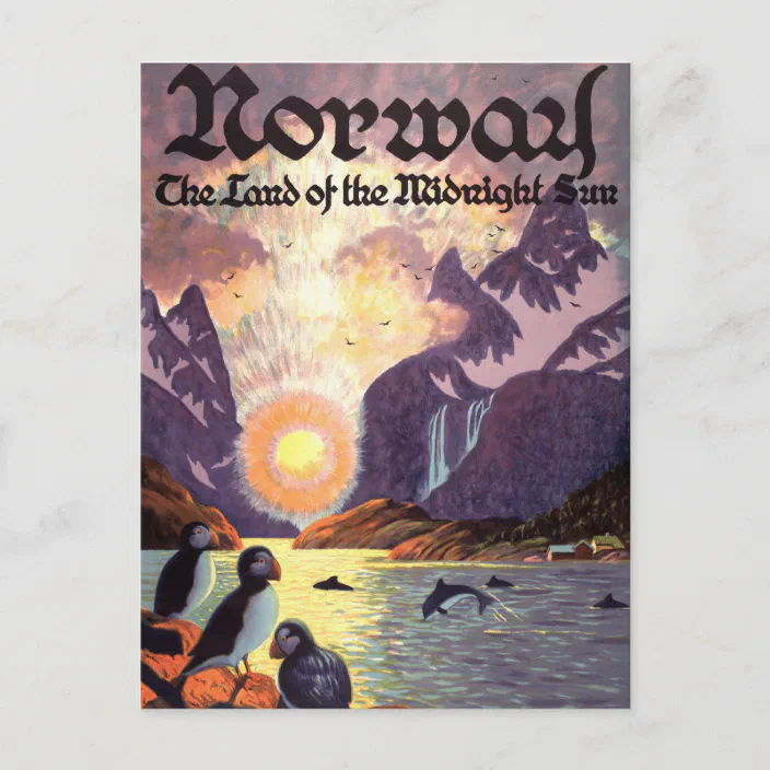 Vintage Travel Norway Fjord Land Of Midnight Sun Postcard Zazzle Com