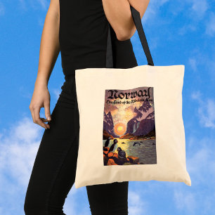 Vintage Travel, Norway Fjord Land of Midnight Sun Tote Bag