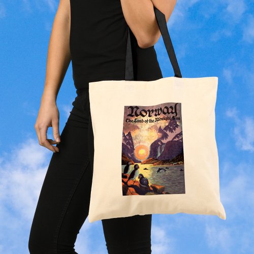 Vintage Travel Norway Fjord Land of Midnight Sun Tote Bag