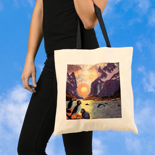 Vintage Travel Norway Fjord Land of Midnight Sun Tote Bag