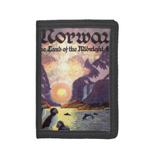 Vintage Travel, Norway Fjord Land of Midnight Sun Tri-fold Wallet