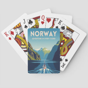 Vintage Travel Norway Fjord Retro Landscape Poker Cards