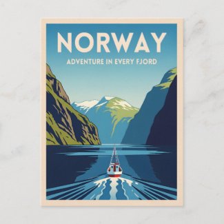 Vintage Travel Norway Fjord Retro Landscape
