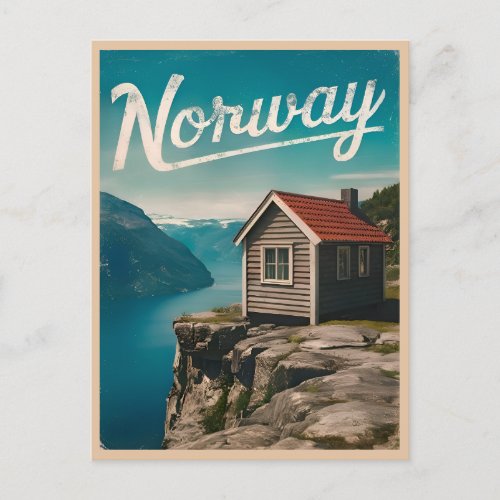 Vintage Travel Norway Fjord Retro Scenic Postcard