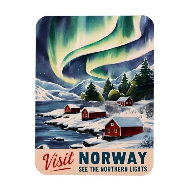 Vintage Travel Norway Northern Lights Retro Scenic Magnet (Vertical)