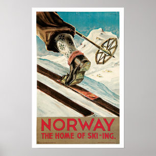 Vintage Travel, Norway Ski Poster