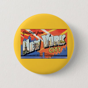 Vintage Travel NYC, Greetings from New York City Pinback Button