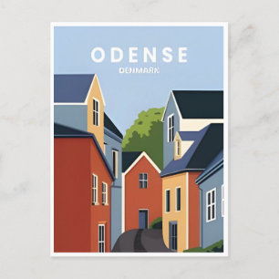 vintage travel Odense Denmark city houses Postcard