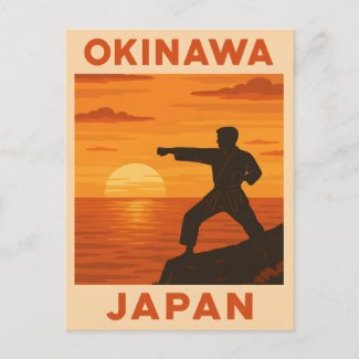 Vintage Travel Okinawa Japan Karate Retro Sunset 