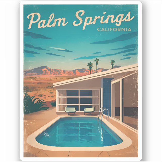 Vintage Travel Palm Springs California Scenic Sticker (Front)