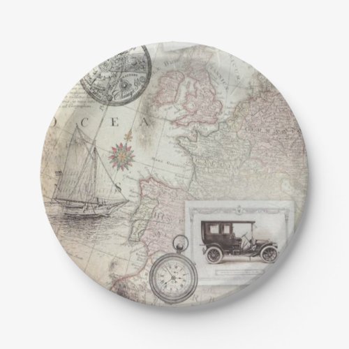 Vintage travel  paper plates