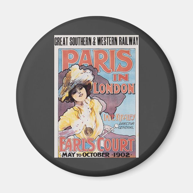 Vintage Travel, Paris in London Railroad Woman Magnet (Front)