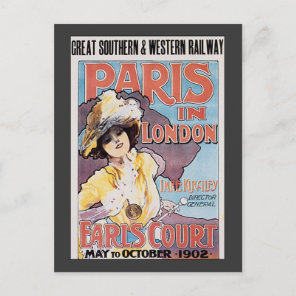 Vintage Travel, Paris in London Railroad Woman Postcard