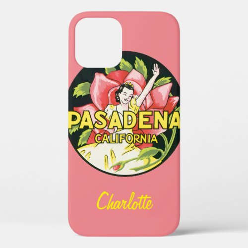 Vintage Travel Pasadena California Lady and Rose iPhone 12 Case