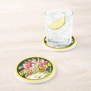Vintage Travel, Pasadena California, Lady and Rose Drink Coaster