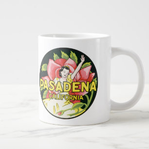 Vintage Travel, Pasadena California, Lady and Rose Large Coffee Mug