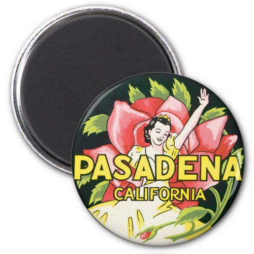 Vintage Travel Pasadena California Lady and Rose Magnet