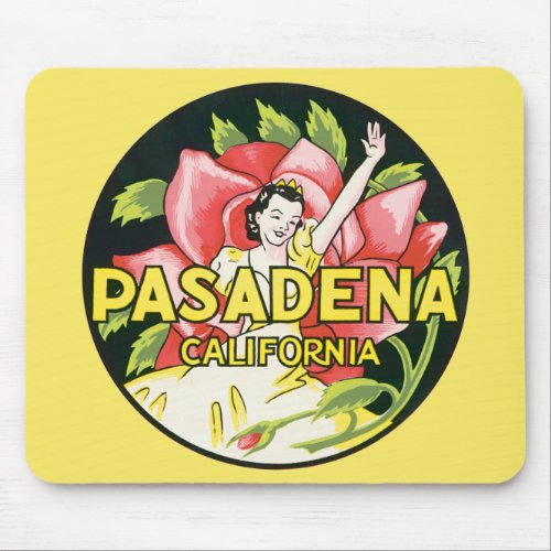 Vintage Travel Pasadena California Lady and Rose Mouse Pad