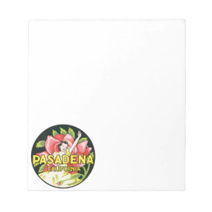 Vintage Travel, Pasadena California, Lady and Rose Notepad