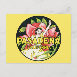 Vintage Travel, Pasadena California, Lady and Rose Postcard