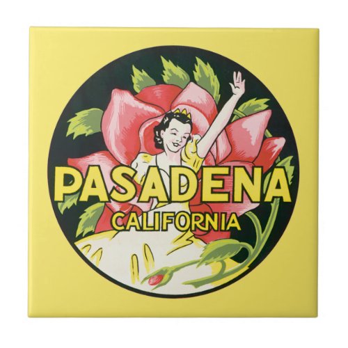 Vintage Travel Pasadena California Lady and Rose Tile