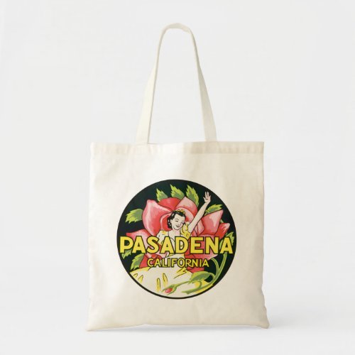 Vintage Travel Pasadena California Lady and Rose Tote Bag